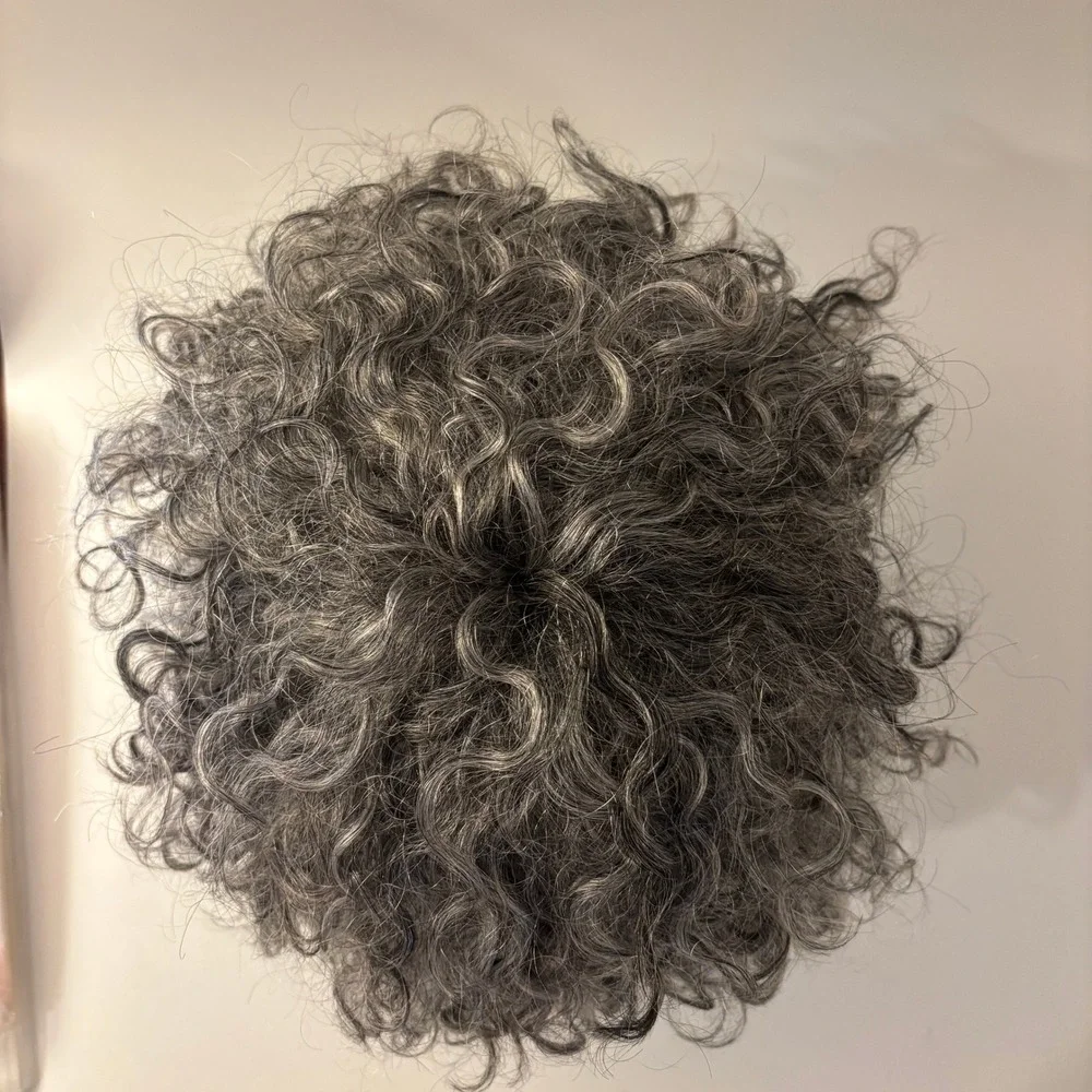 Cliclihair Curly Short Wig Womens OS Gray Salt and Pepper Real Human Hair NEW